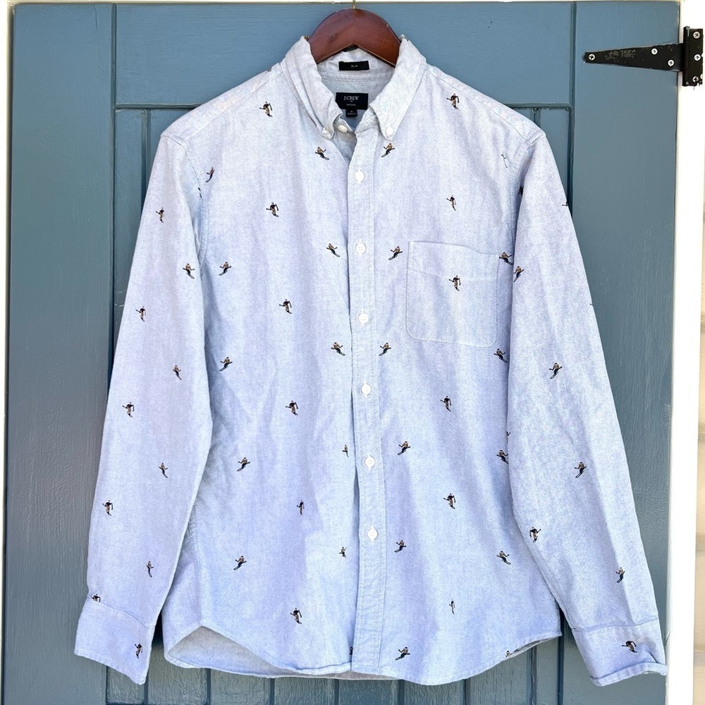 J.Crew Slim Fit Oxford Shirt w/ Embroidere... Casual Button Down Men Size Medium